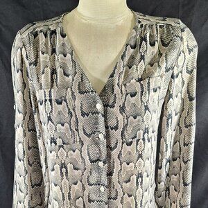 Express Women's Snake Skin Print Long Sleeve Roll Tab V Neck Blouse Gray Size XS